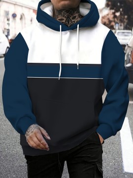Plus Size Men's Color Block Long Sleeve Casual Stylish Hooded Pullover Hoodie
