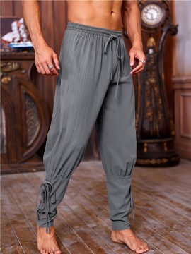Men's Medieval Ankle Boot Pants, Viking Pirate Renaissance Clothing, Lace Up Drawstring, Decorative Sailor Casual Halloween Pants