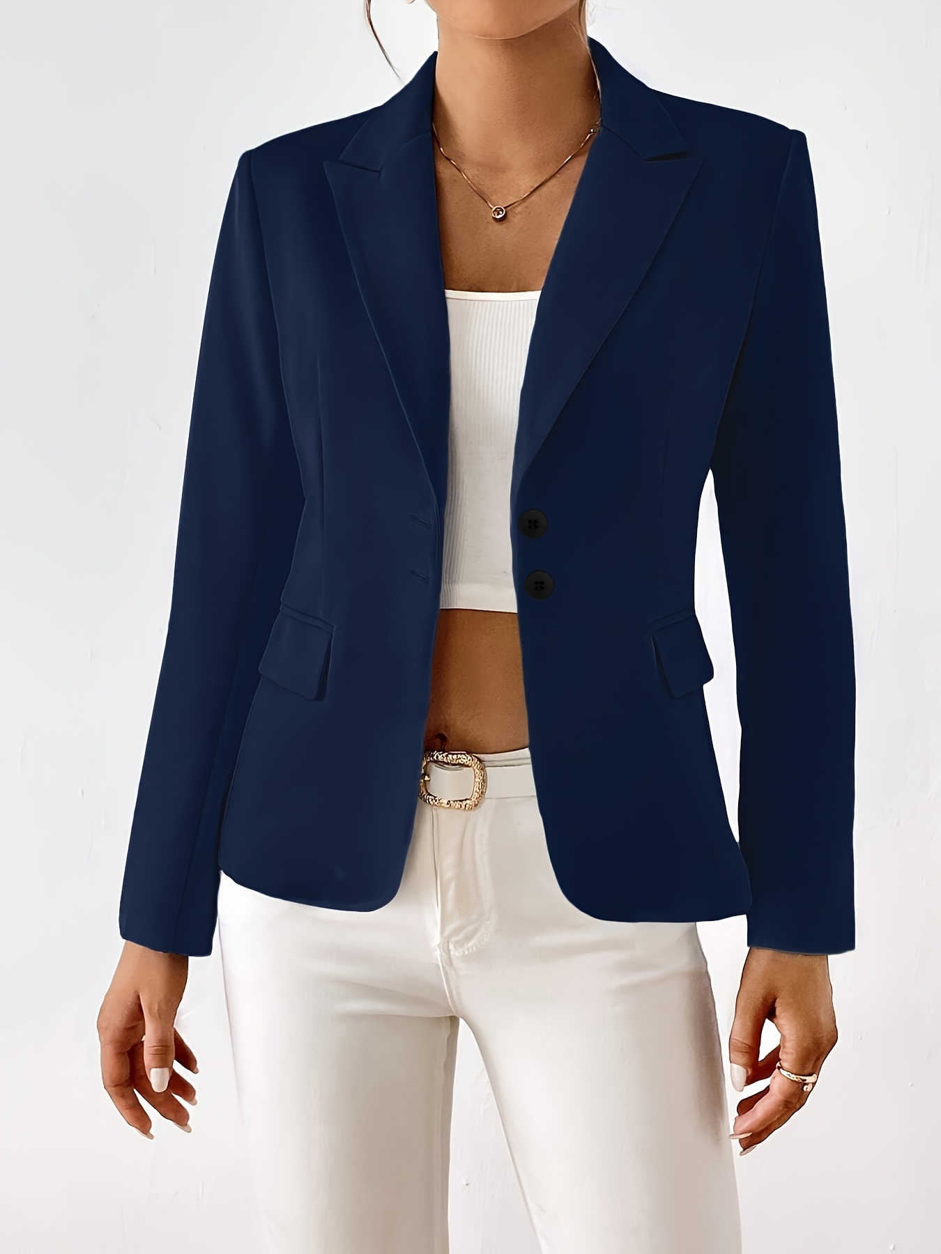 solid color button front   elegant lapel collar long sleeve   for   womens clothing details 1