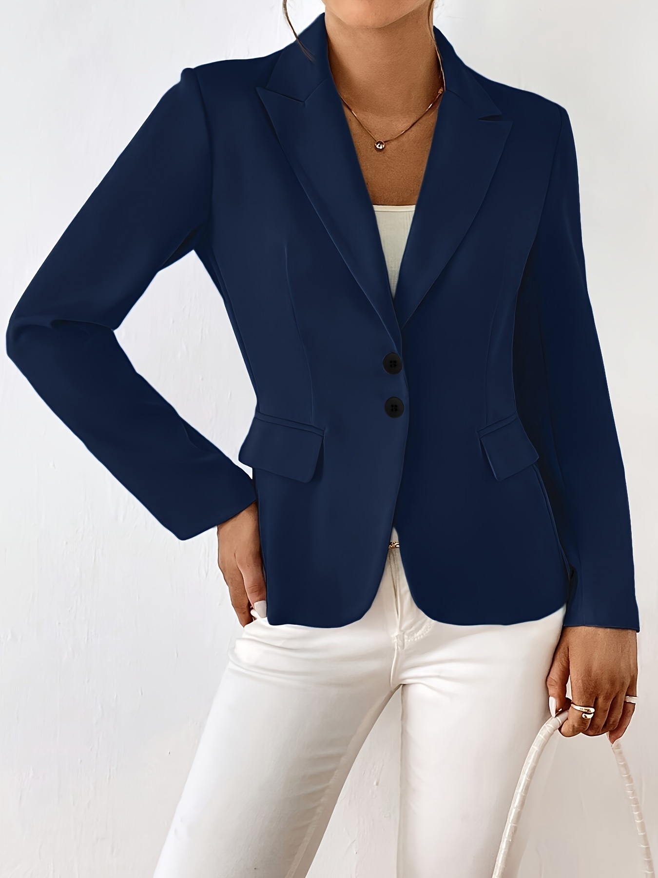 solid color button front   elegant lapel collar long sleeve   for   womens clothing details 2