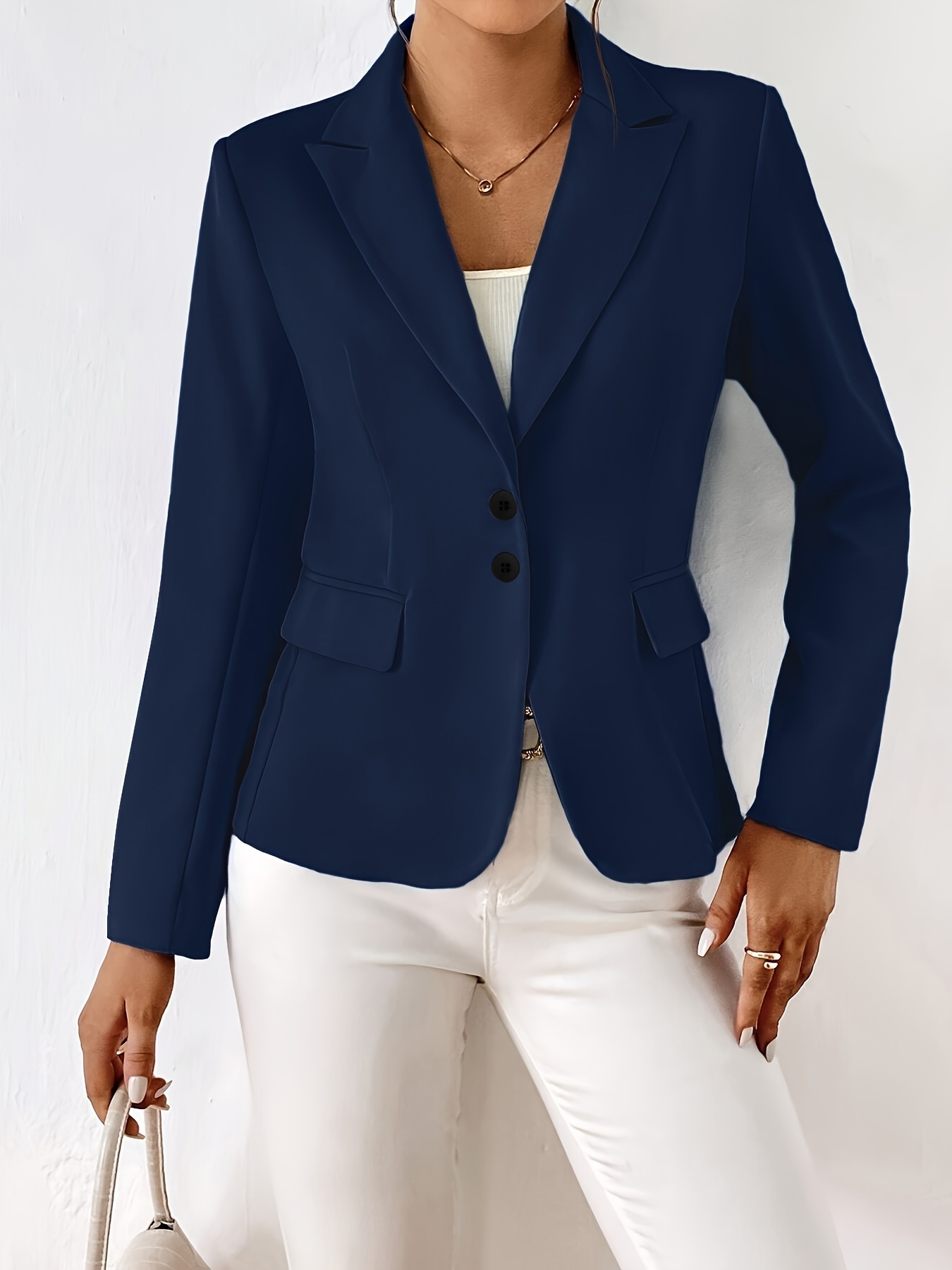 solid color button front   elegant lapel collar long sleeve   for   womens clothing details 3