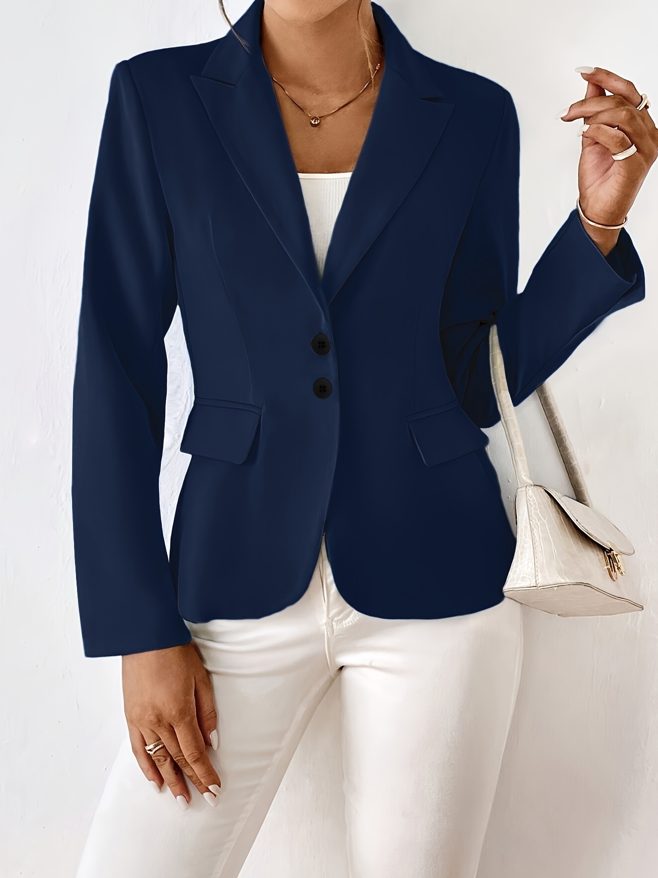 solid color button front   elegant lapel collar long sleeve   for   womens clothing details 4
