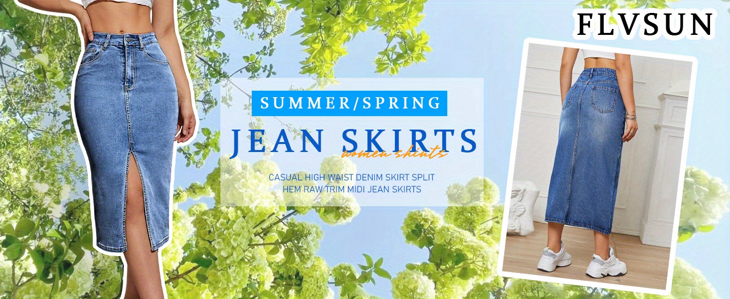 womens denim pencil skirts long high waist a line midi jean skirt split hem skirts for ladies details 0