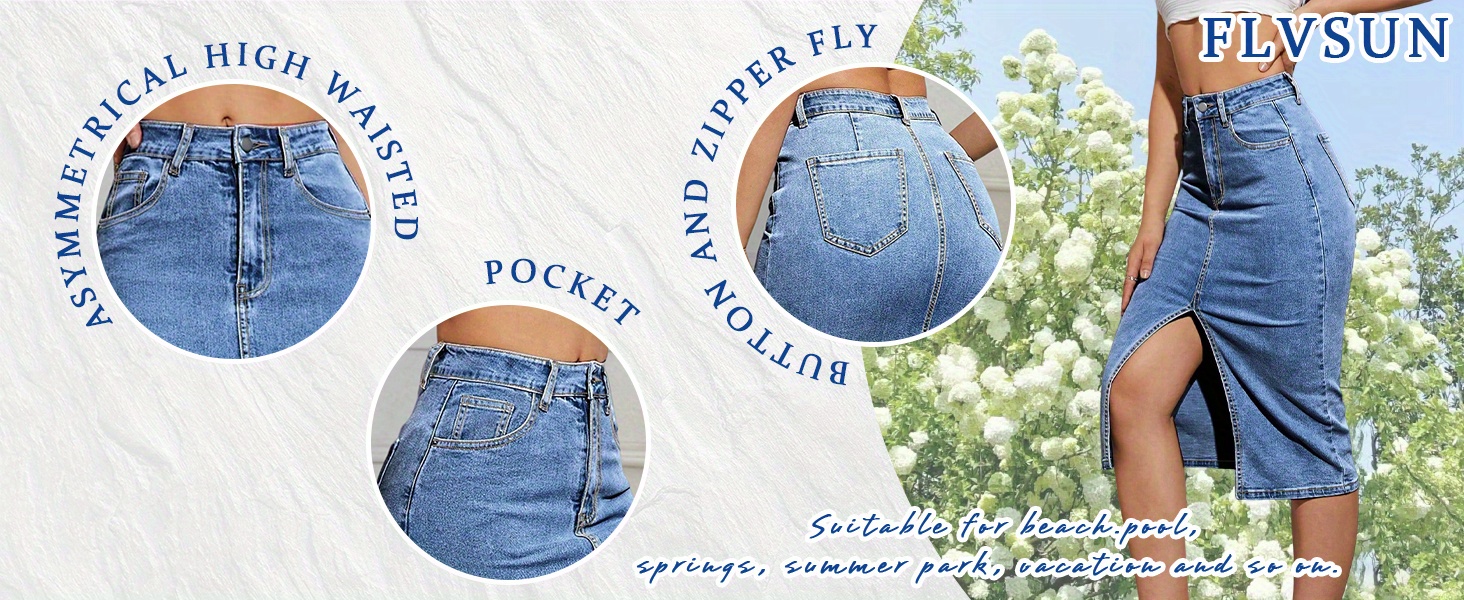 womens denim pencil skirts long high waist a line midi jean skirt split hem skirts for ladies details 1