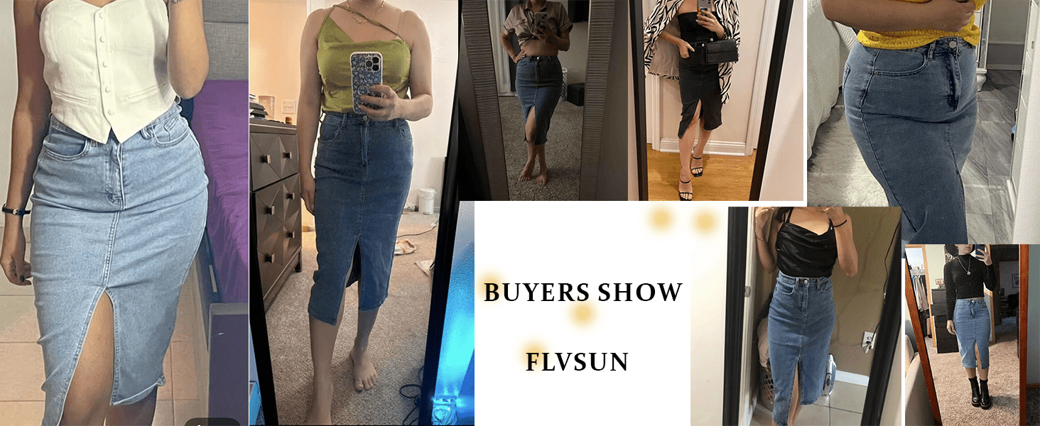 womens denim pencil skirts long high waist a line midi jean skirt split hem skirts for ladies details 4