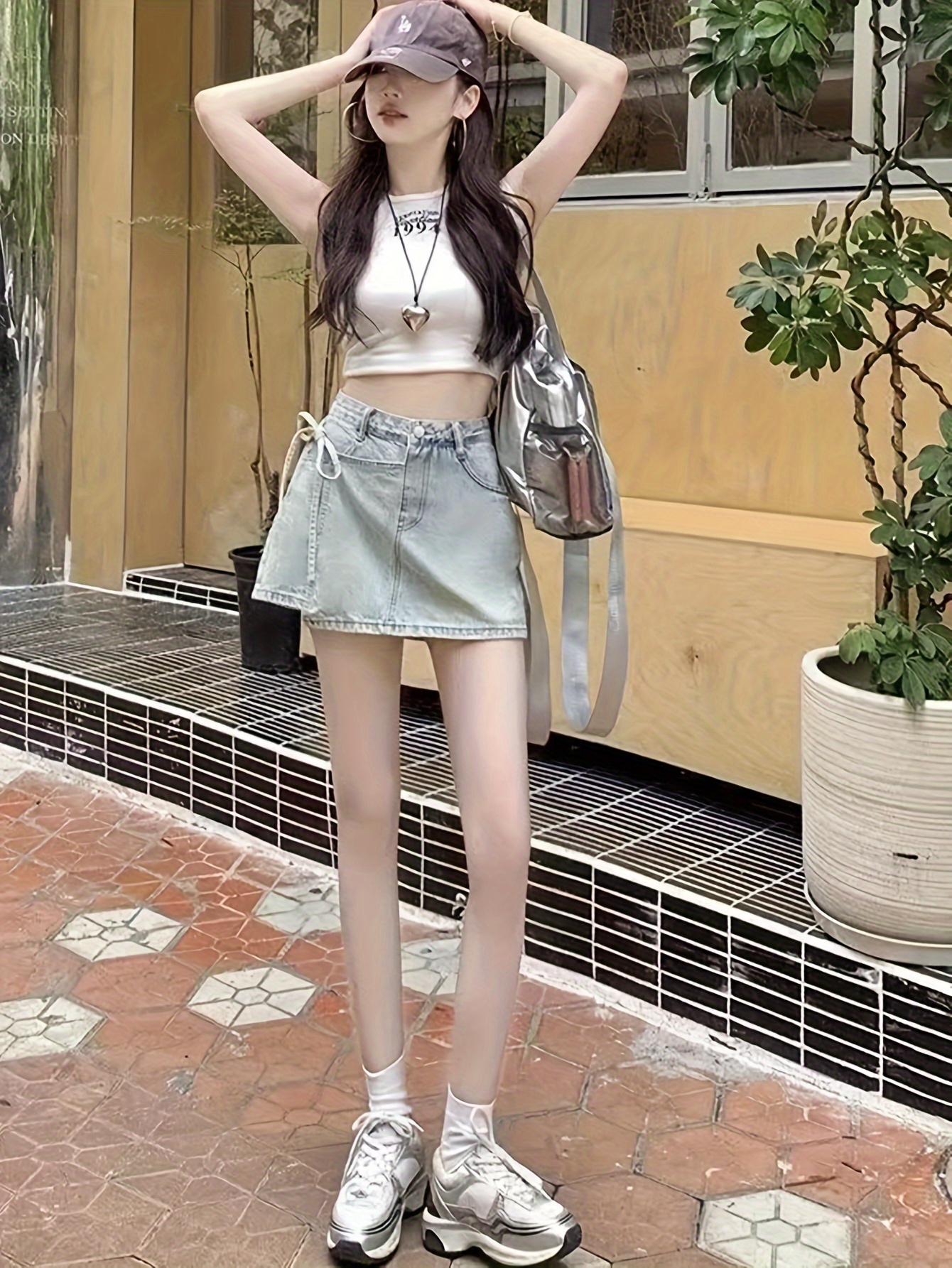 tie side plain light washed blue stylish high denim skorts skirted shorts womens denim jeans clothing details 3