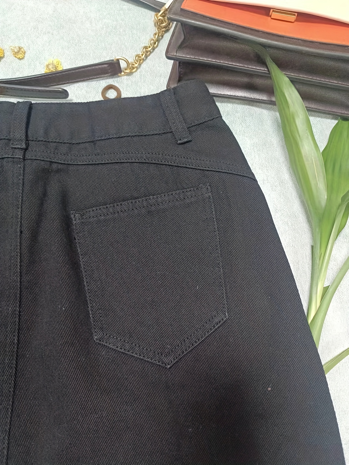 plain pintuck detail short denim dresses slash pockets slim fit high waist high rise denim skirts womens denim clothing details 3