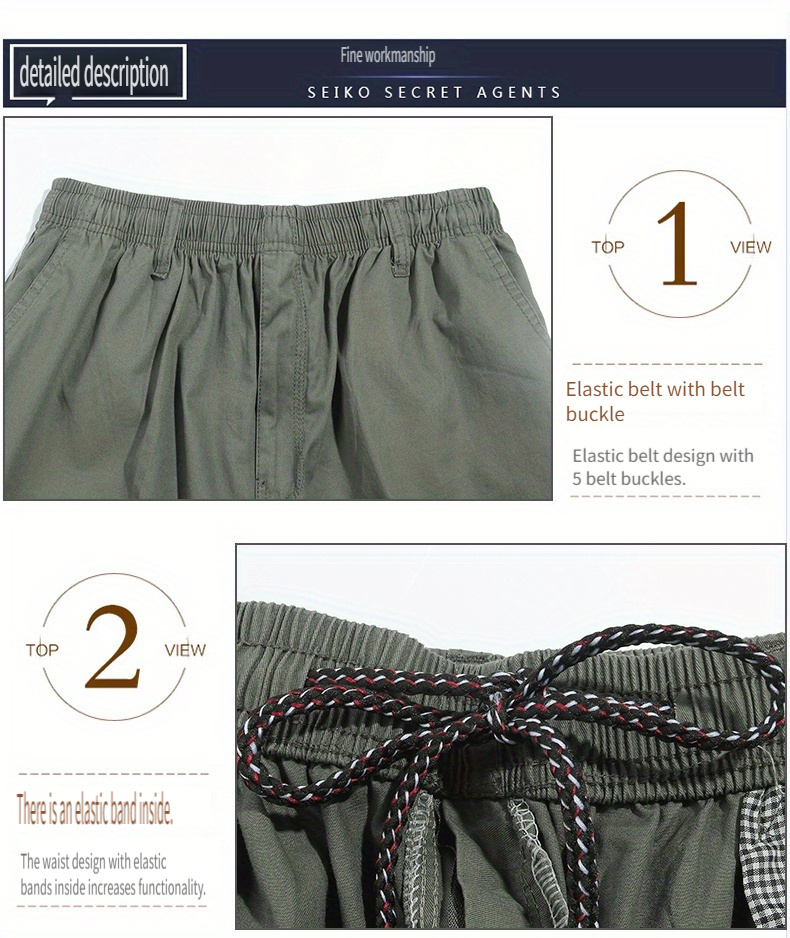 retro casual mens cotton comfy cargo shorts with multiple pockets for summer outdoor mens loose work shorts bermuda shorts details 0