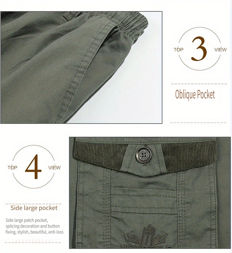 retro casual mens cotton comfy cargo shorts with multiple pockets for summer outdoor mens loose work shorts bermuda shorts details 1