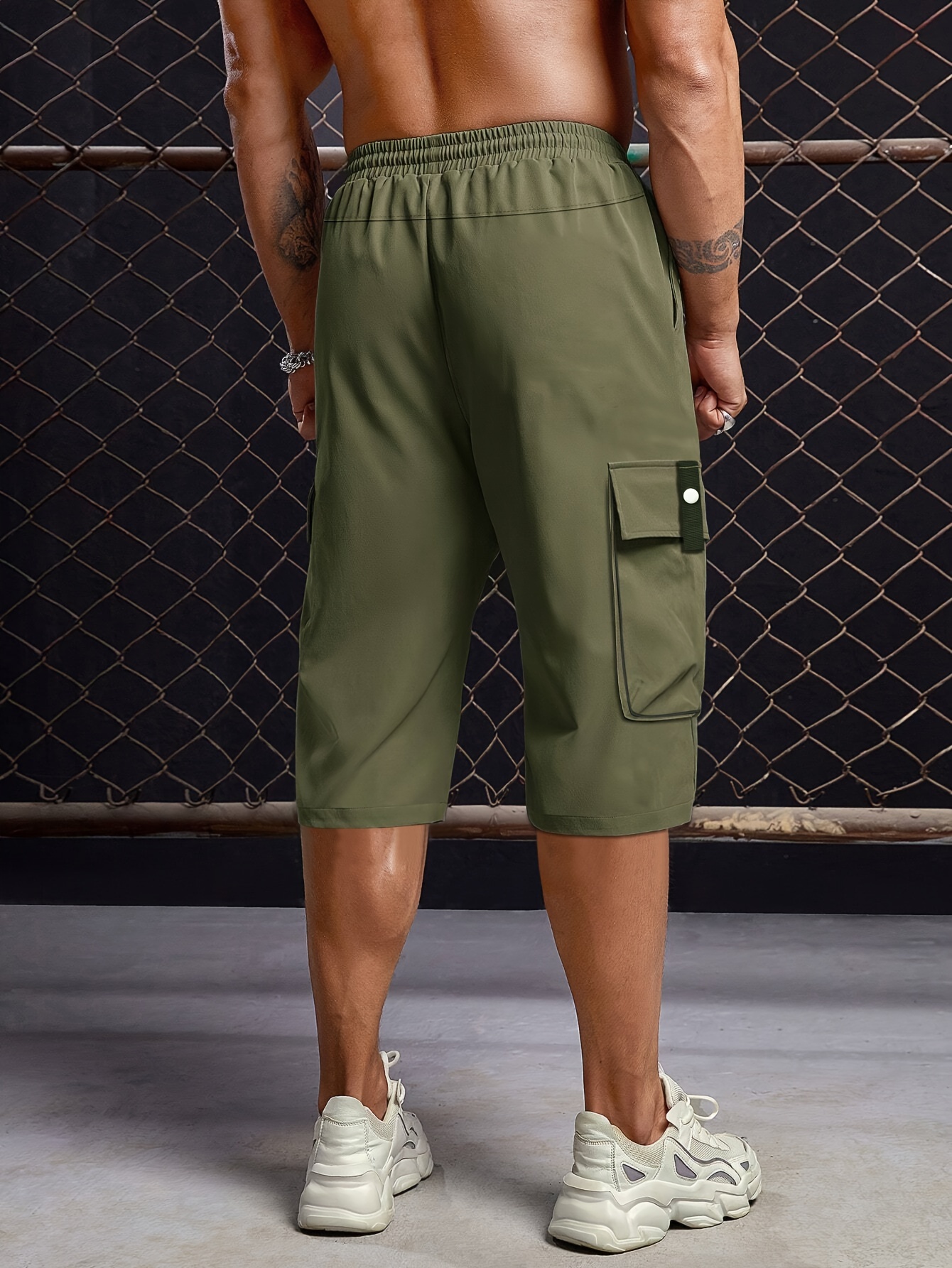 mens solid cargo shorts with multi pockets casual drawstring shorts for summer details 1