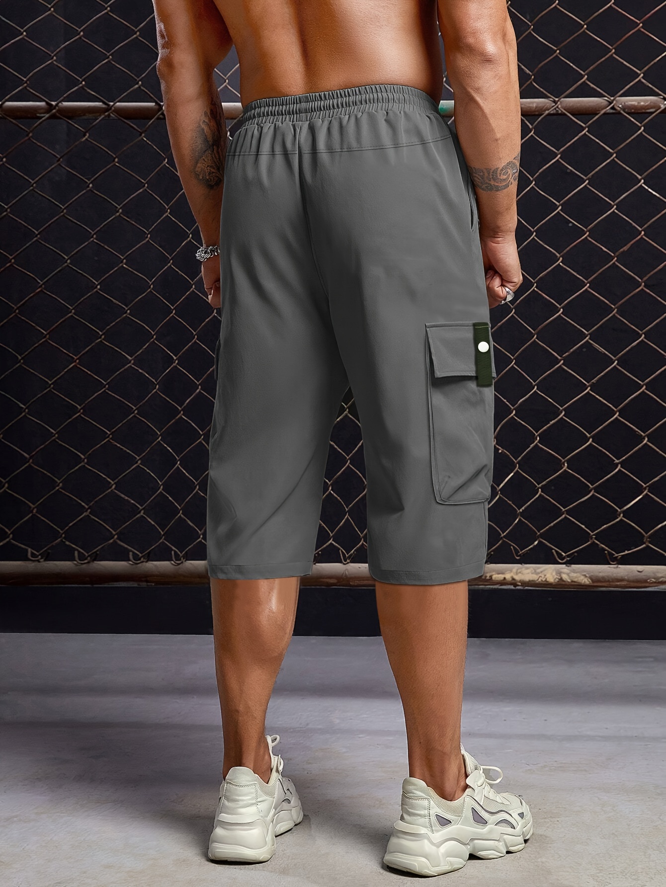 mens solid cargo shorts with multi pockets casual drawstring shorts for summer details 3