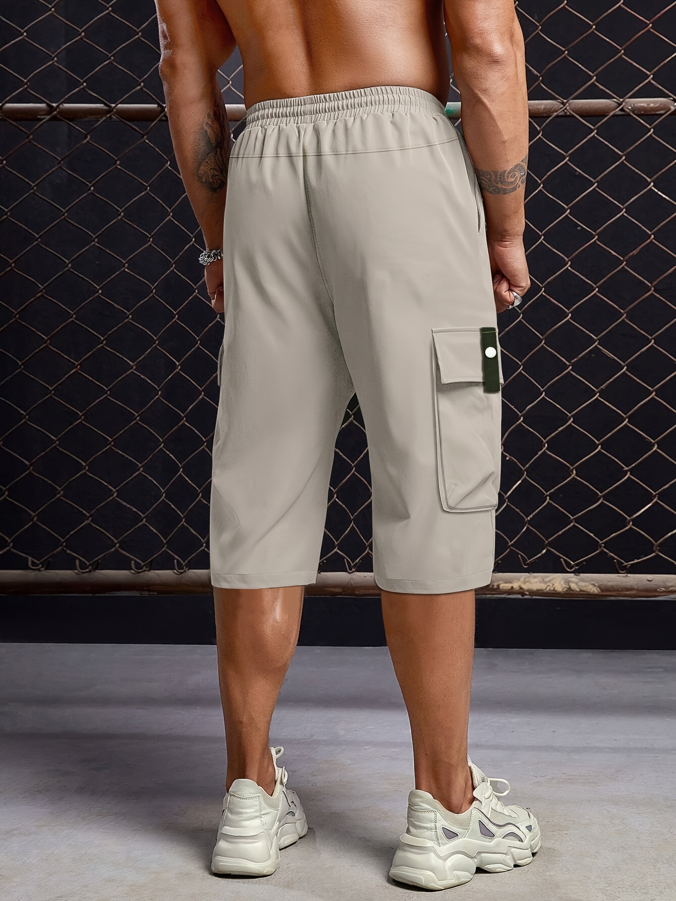 mens solid cargo shorts with multi pockets casual drawstring shorts for summer details 7