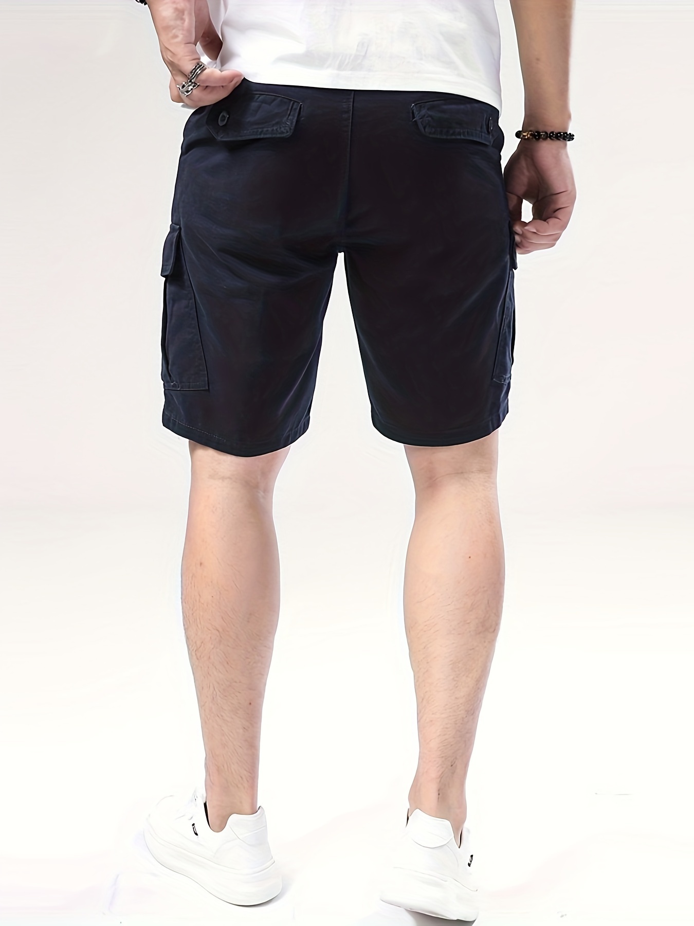 mens pure cotton solid color cargo shorts with drawstring and pockets casual   shorts for   and daily leisurewear details 1