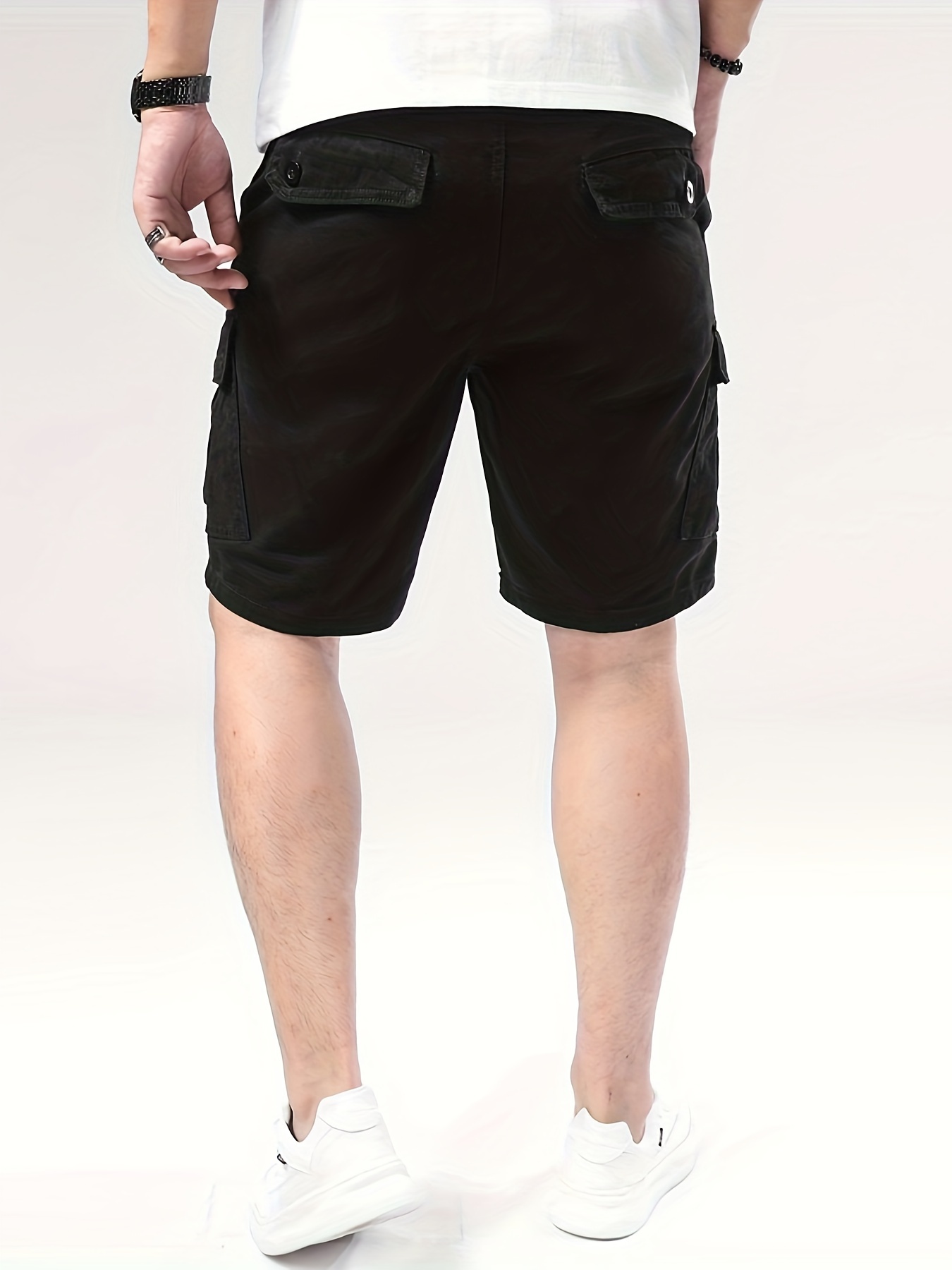 mens pure cotton solid color cargo shorts with drawstring and pockets casual   shorts for   and daily leisurewear details 3