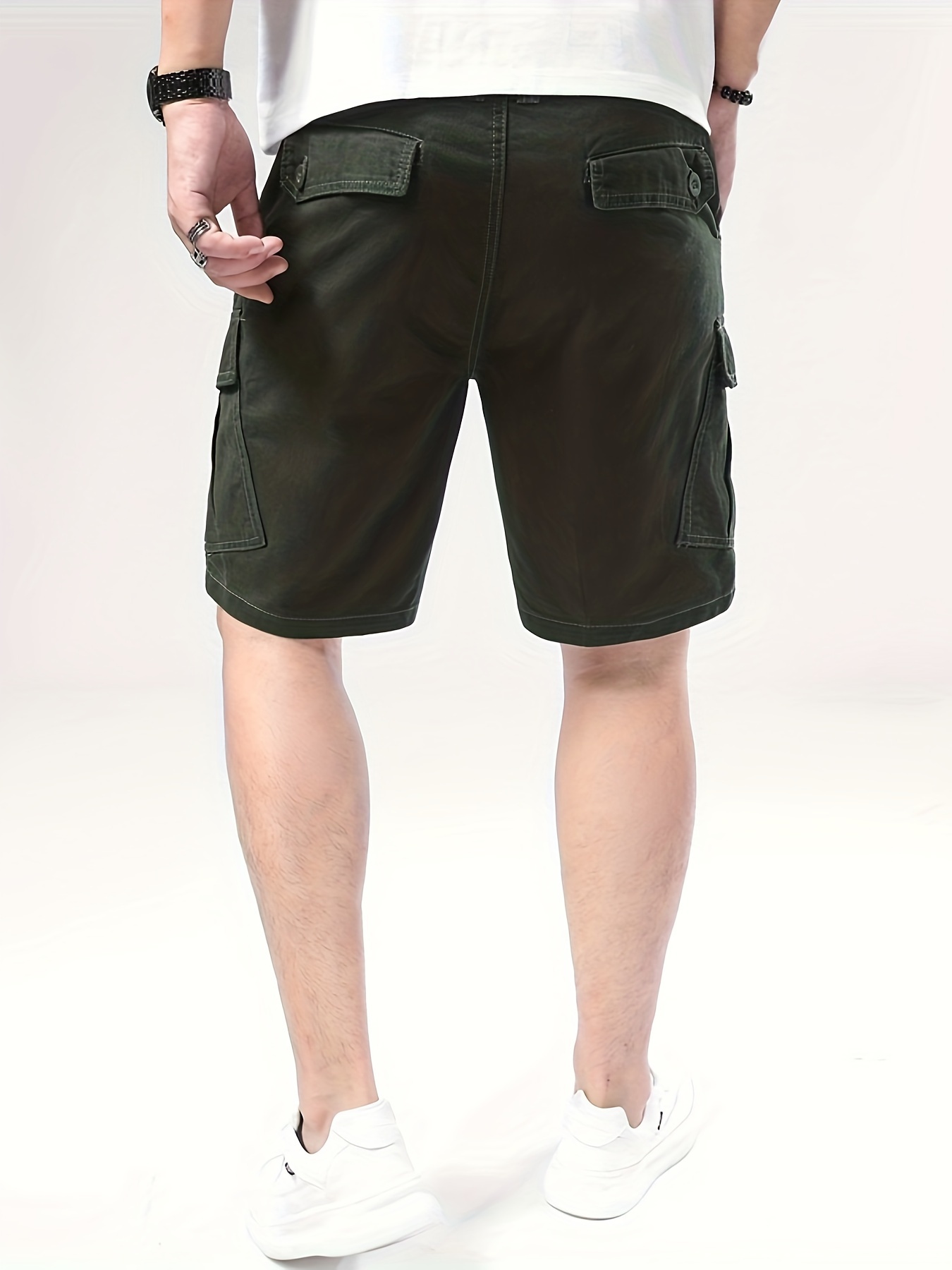 mens pure cotton solid color cargo shorts with drawstring and pockets casual   shorts for   and daily leisurewear details 5