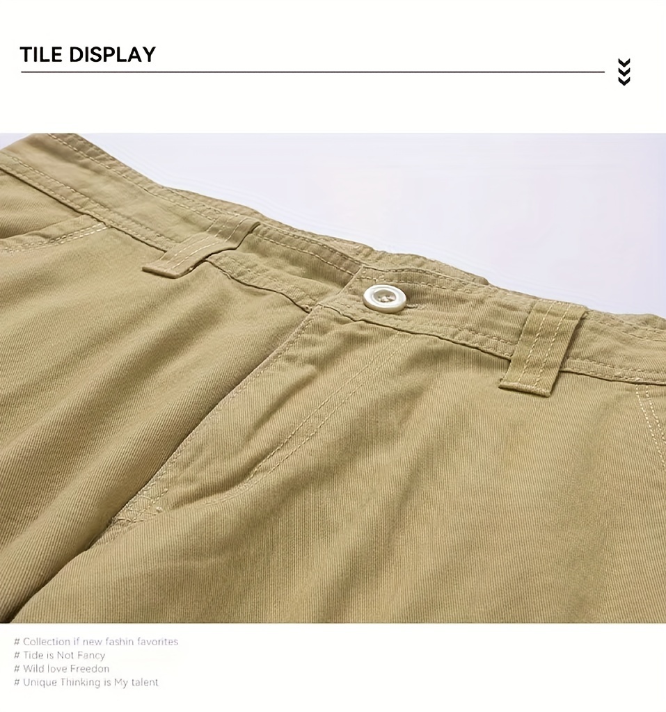 mens pure cotton solid color cargo shorts with drawstring and pockets casual   shorts for   and daily leisurewear details 10