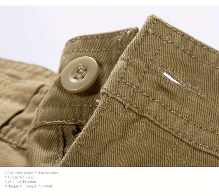 mens pure cotton solid color cargo shorts with drawstring and pockets casual   shorts for   and daily leisurewear details 12