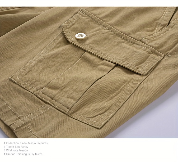 mens pure cotton solid color cargo shorts with drawstring and pockets casual   shorts for   and daily leisurewear details 13
