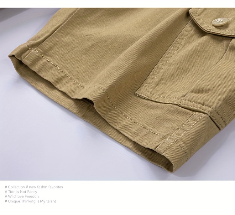 mens pure cotton solid color cargo shorts with drawstring and pockets casual   shorts for   and daily leisurewear details 14