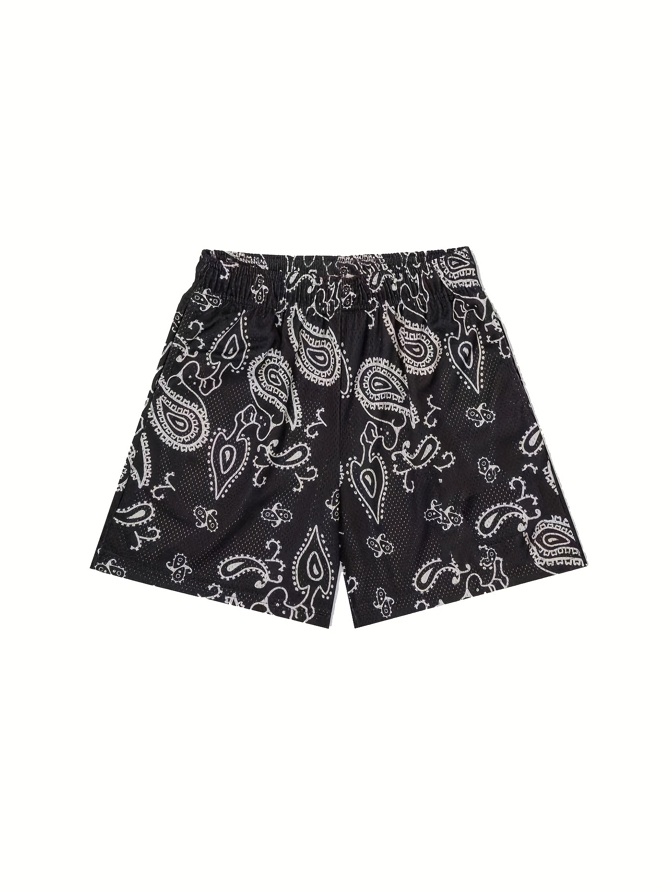 mens paisley floral pattern print shorts loose fit sports casual shorts for summer mens clothing details 0