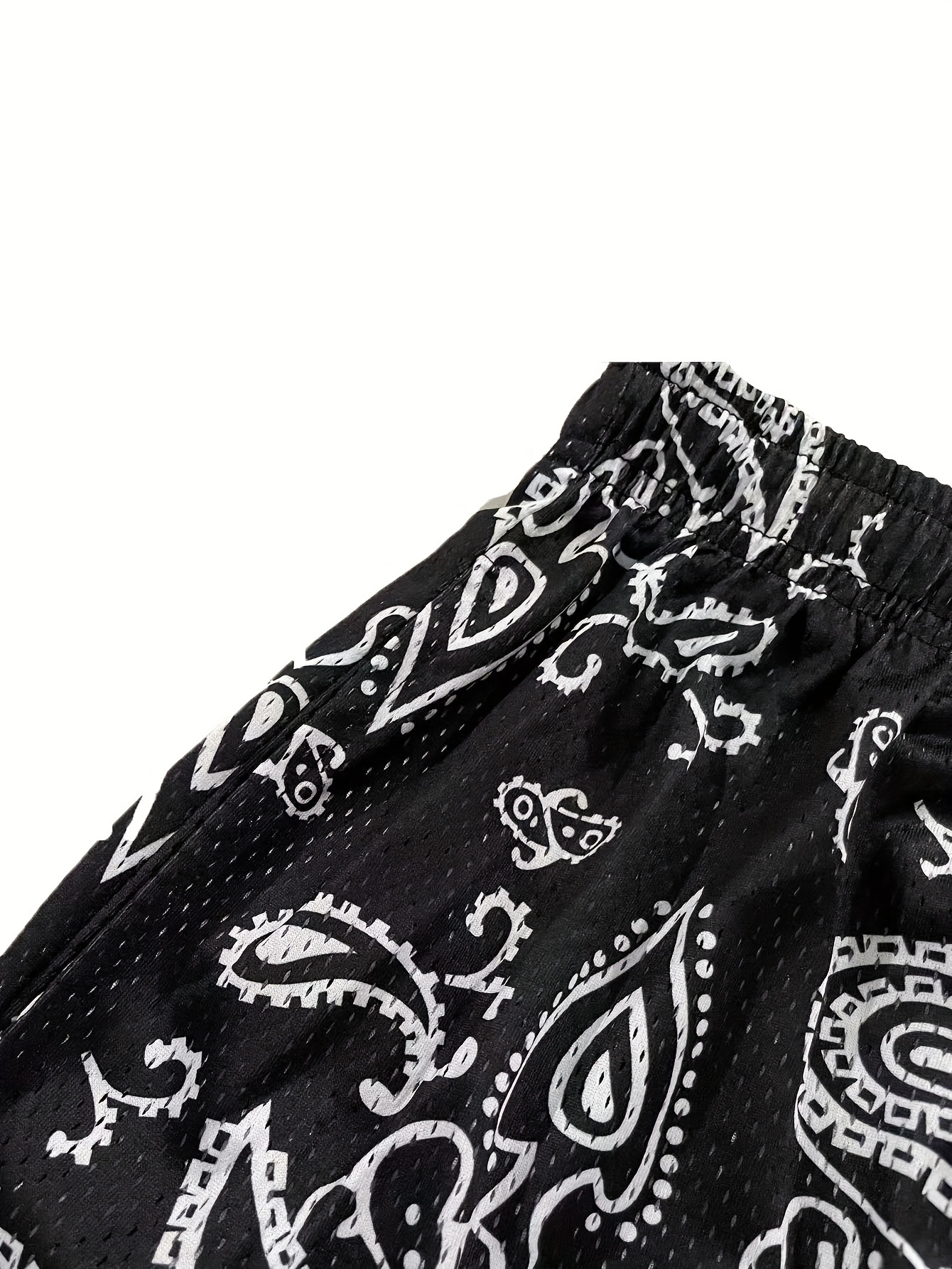 mens paisley floral pattern print shorts loose fit sports casual shorts for summer mens clothing details 3