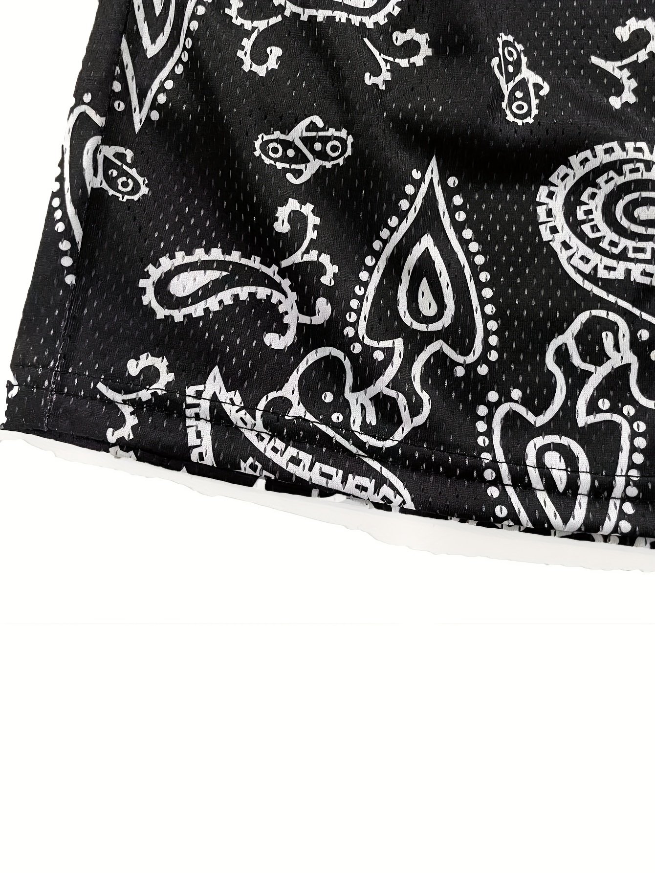 mens paisley floral pattern print shorts loose fit sports casual shorts for summer mens clothing details 4